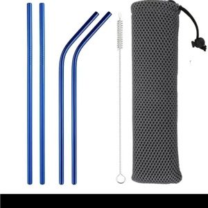 Blue Reusable Drinking Straw Set